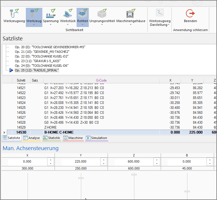 Benutzeroberfläche der Maschinensimulation
